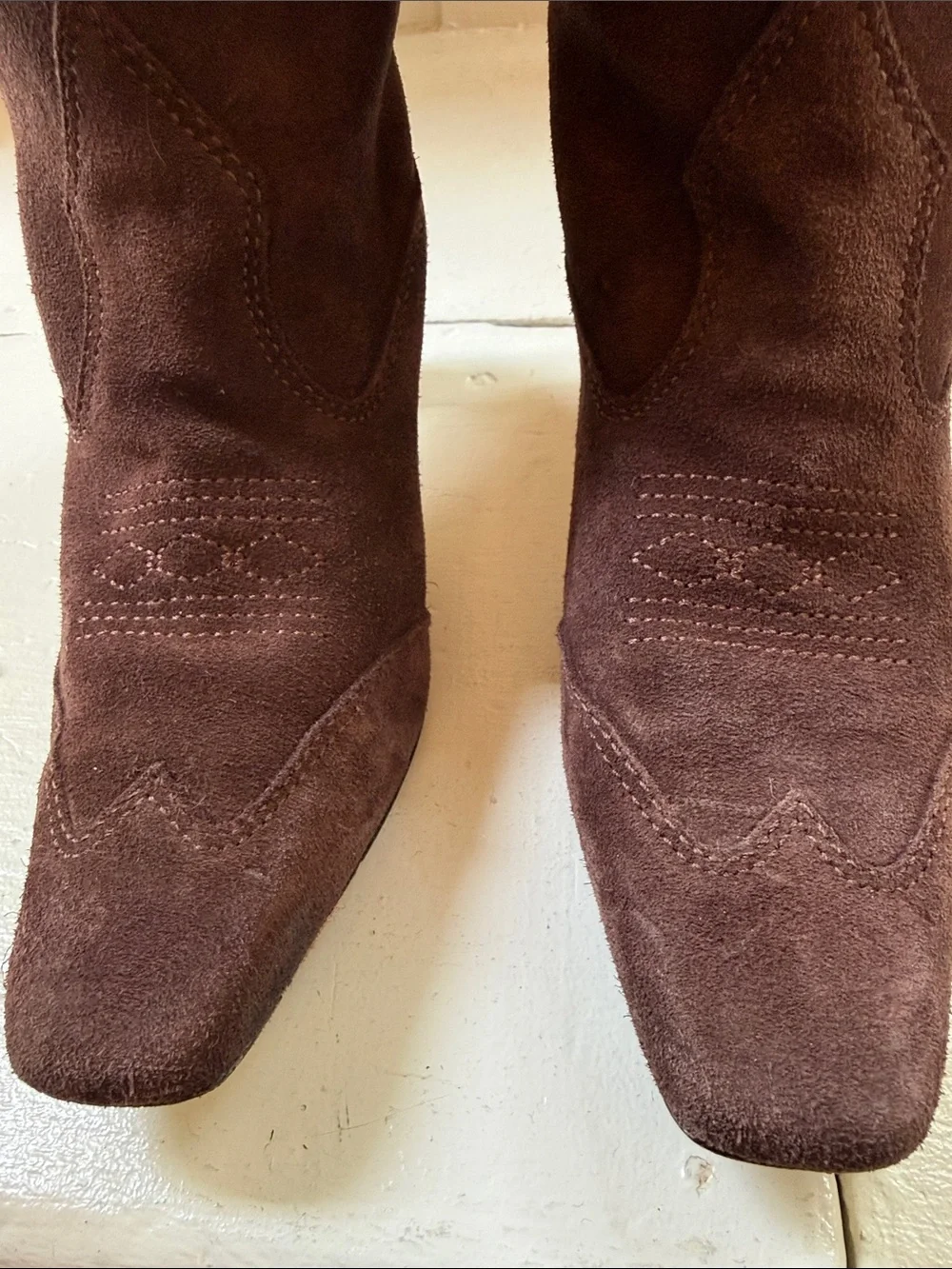 Schutz western Brown Suede Knee High Boots 7B Square Toe Sculptural Heel